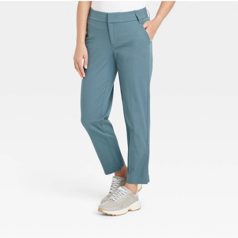 Ladies Williamsburg blue mid-rise straight fit split ankle stretch pants size 8